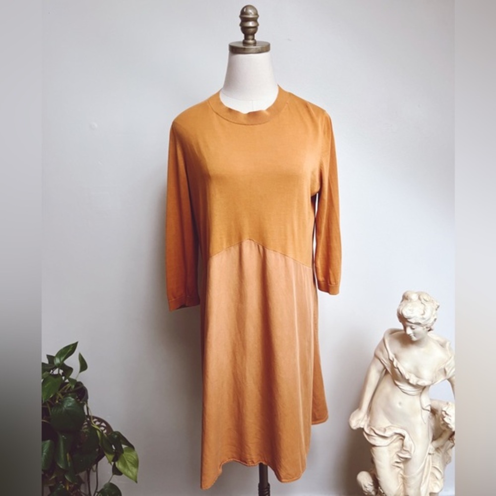 COS Mustard Ochre Casual Cotton Trapeze Style Dress Medium